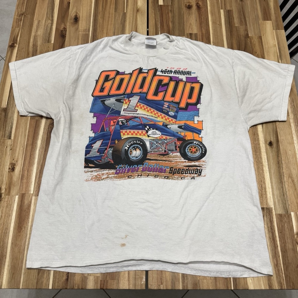 Vintage‎ Racing Shirt Mens XL Hanes Silver Speedway Gold Cup Sprint Car 90s